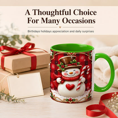 #pl[11oz|Green] Plaid Snowman Coffee Mug, Christmas Snowman Mug, Ceramic Cup
