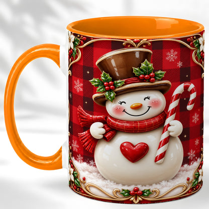 #pl[11oz|Orange] Plaid Snowman Coffee Mug, Christmas Snowman Mug, Ceramic Cup