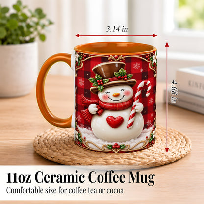 #pl[11oz|Orange] Plaid Snowman Coffee Mug, Christmas Snowman Mug, Ceramic Cup