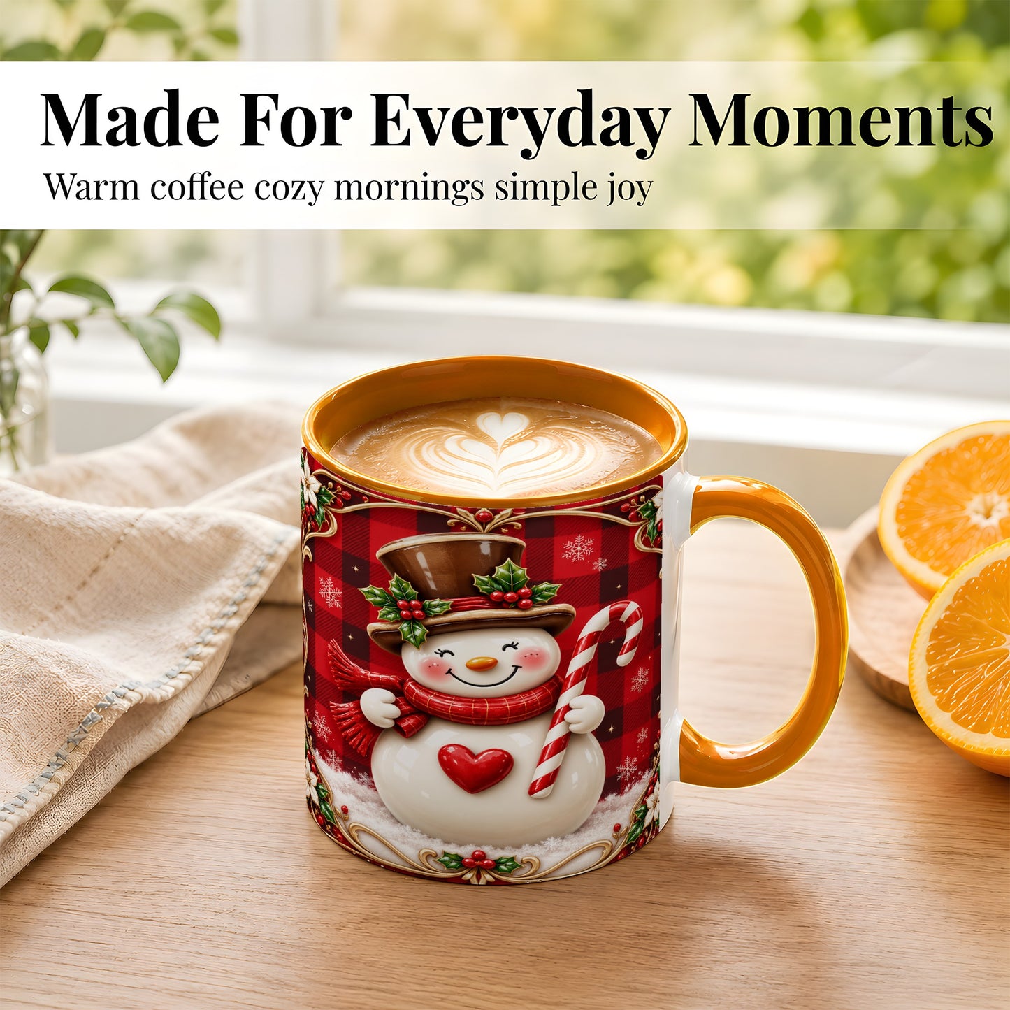 #pl[11oz|Orange] Plaid Snowman Coffee Mug, Christmas Snowman Mug, Ceramic Cup