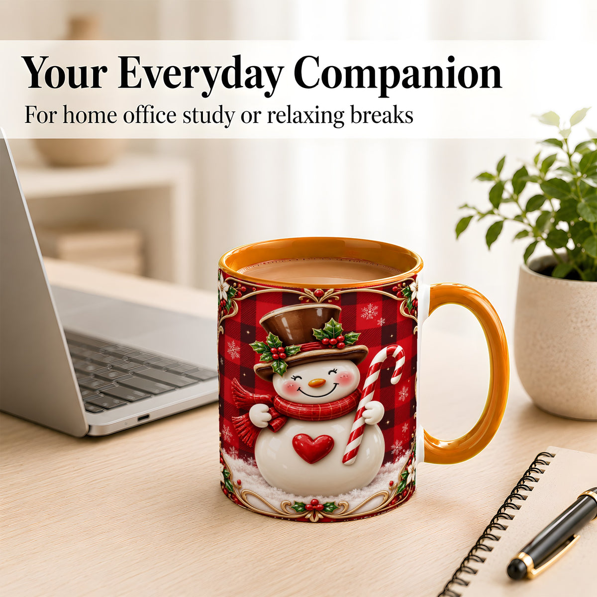 #pl[11oz|Orange] Plaid Snowman Coffee Mug, Christmas Snowman Mug, Ceramic Cup