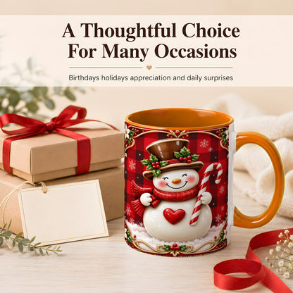 #pl[11oz|Orange] Plaid Snowman Coffee Mug, Christmas Snowman Mug, Ceramic Cup