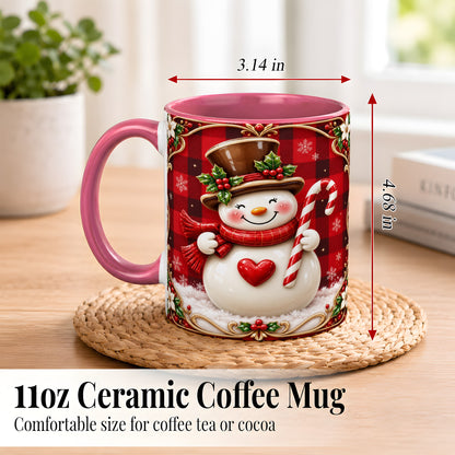 #pl[11oz|Pink] Plaid Snowman Coffee Mug, Christmas Snowman Mug, Ceramic Cup