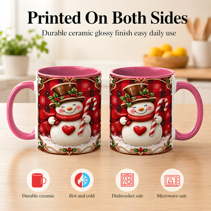 #pl[11oz|Pink] Plaid Snowman Coffee Mug, Christmas Snowman Mug, Ceramic Cup
