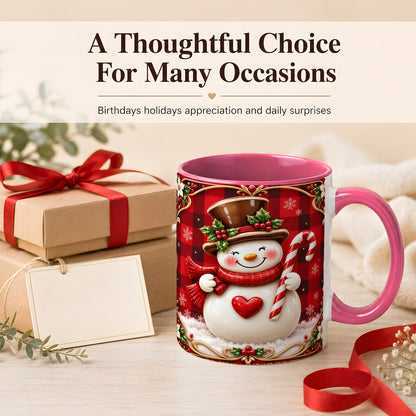 #pl[11oz|Pink] Plaid Snowman Coffee Mug, Christmas Snowman Mug, Ceramic Cup