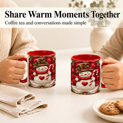 #pl[11oz|Red] Plaid Snowman Coffee Mug, Christmas Snowman Mug, Ceramic Cup