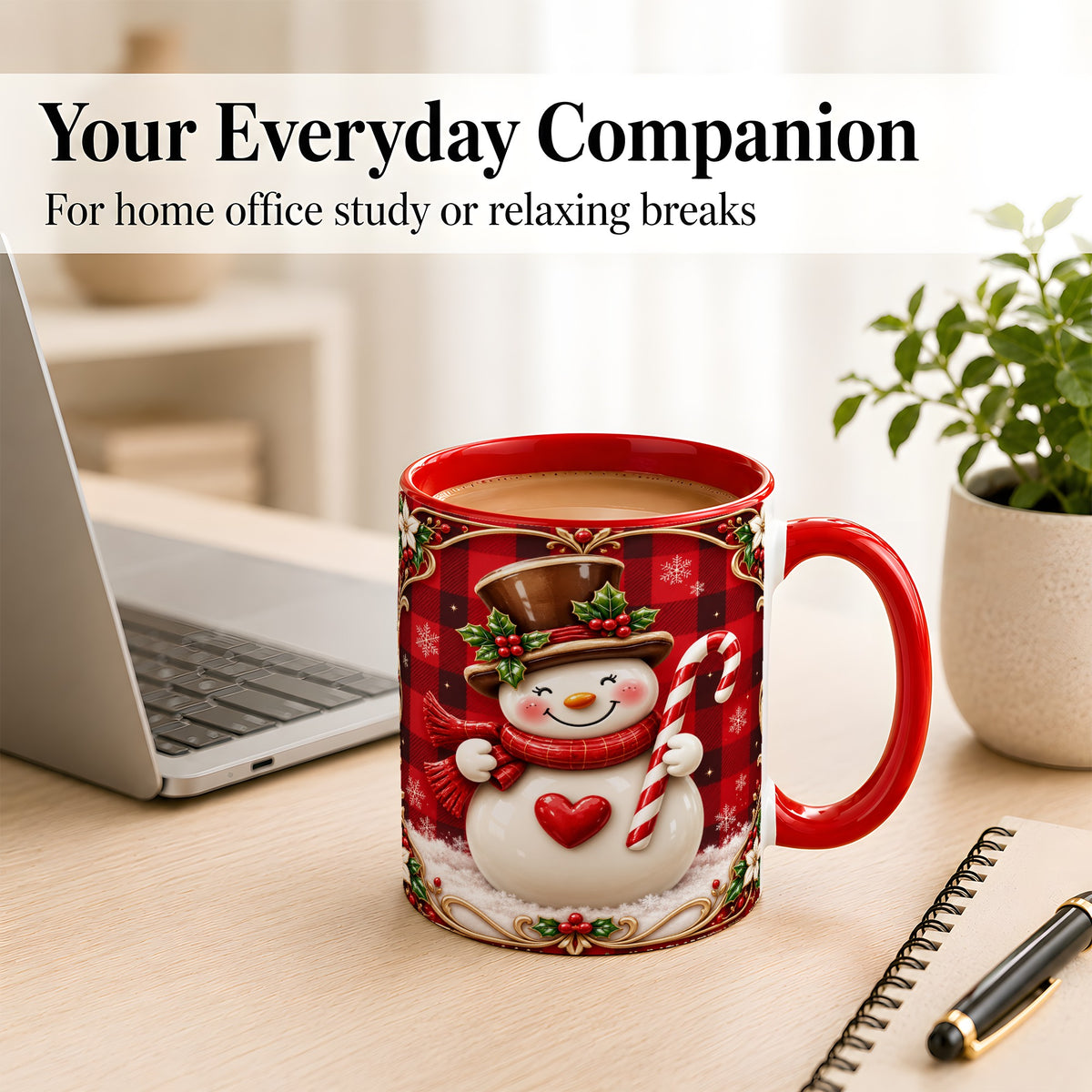 #pl[11oz|Red] Plaid Snowman Coffee Mug, Christmas Snowman Mug, Ceramic Cup