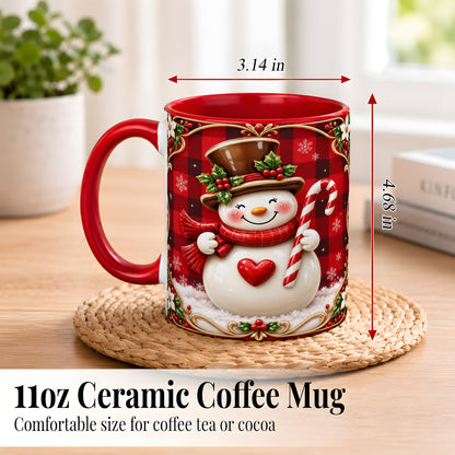 #pl[11oz|Red] Plaid Snowman Coffee Mug, Christmas Snowman Mug, Ceramic Cup