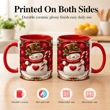 #pl[11oz|Red] Plaid Snowman Coffee Mug, Christmas Snowman Mug, Ceramic Cup