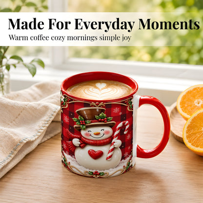 #pl[11oz|Red] Plaid Snowman Coffee Mug, Christmas Snowman Mug, Ceramic Cup