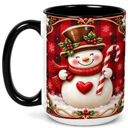 #pl[15oz|Black] Plaid Snowman Coffee Mug, Christmas Snowman Mug, Ceramic Cup
