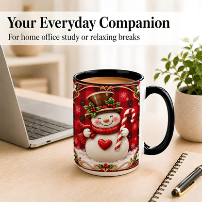 #pl[15oz|Black] Plaid Snowman Coffee Mug, Christmas Snowman Mug, Ceramic Cup