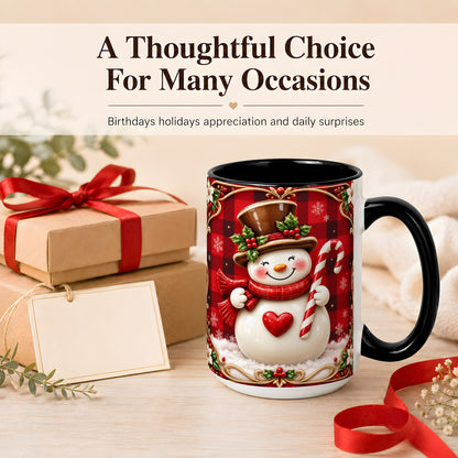 #pl[15oz|Black] Plaid Snowman Coffee Mug, Christmas Snowman Mug, Ceramic Cup