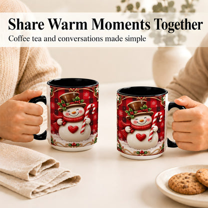 #pl[15oz|Black] Plaid Snowman Coffee Mug, Christmas Snowman Mug, Ceramic Cup