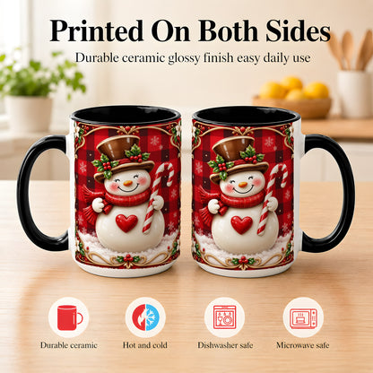 #pl[15oz|Black] Plaid Snowman Coffee Mug, Christmas Snowman Mug, Ceramic Cup