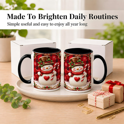 #pl[15oz|Black] Plaid Snowman Coffee Mug, Christmas Snowman Mug, Ceramic Cup