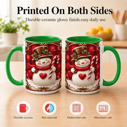 #pl[15oz|Green] Plaid Snowman Coffee Mug, Christmas Snowman Mug, Ceramic Cup