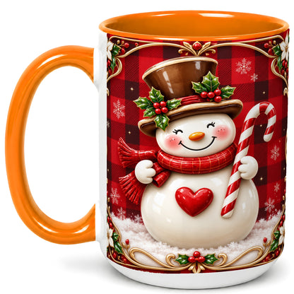 #pl[15oz|Orange] Plaid Snowman Coffee Mug, Christmas Snowman Mug, Ceramic Cup