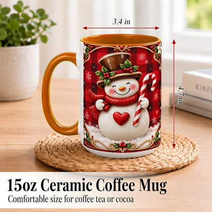 #pl[15oz|Orange] Plaid Snowman Coffee Mug, Christmas Snowman Mug, Ceramic Cup