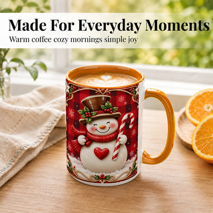 #pl[15oz|Orange] Plaid Snowman Coffee Mug, Christmas Snowman Mug, Ceramic Cup