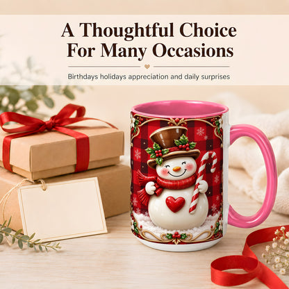 #pl[15oz|Pink] Plaid Snowman Coffee Mug, Christmas Snowman Mug, Ceramic Cup