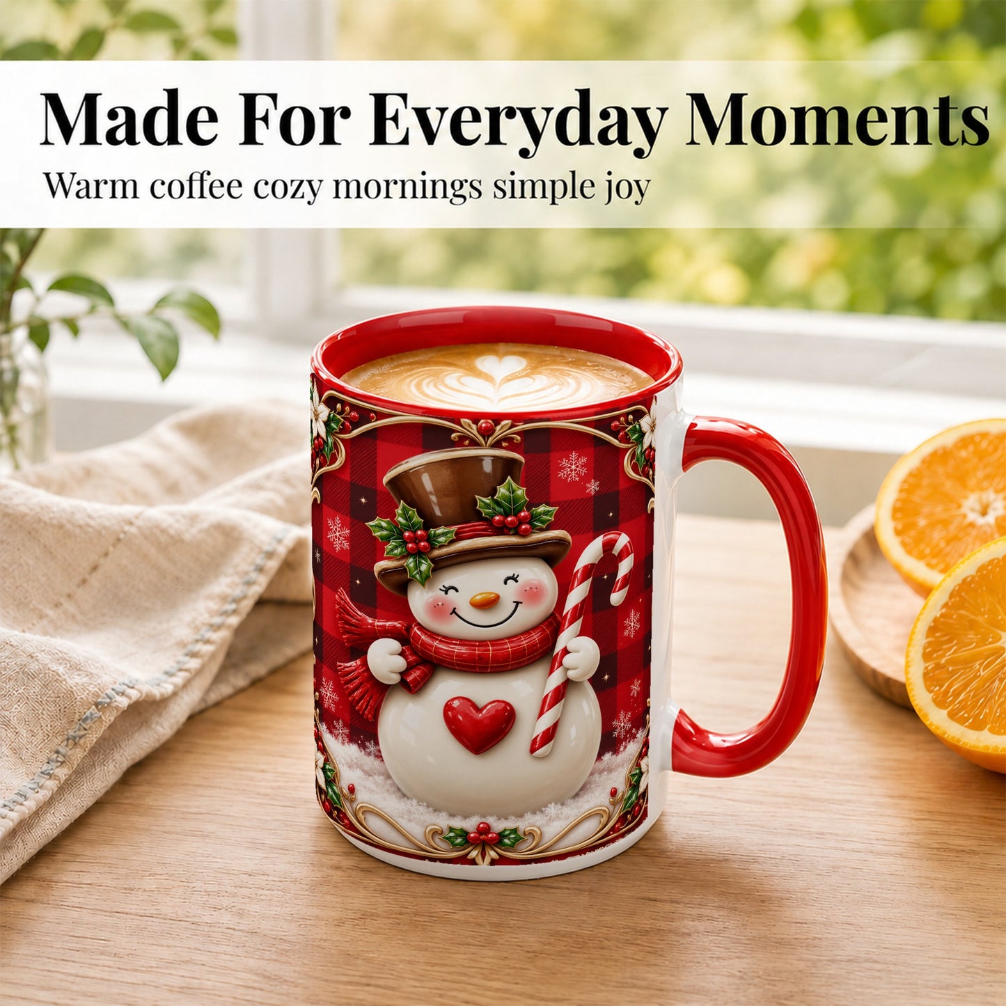 #pl[15oz|Red] Plaid Snowman Coffee Mug, Christmas Snowman Mug, Ceramic Cup