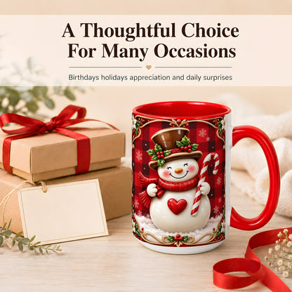 #pl[15oz|Red] Plaid Snowman Coffee Mug, Christmas Snowman Mug, Ceramic Cup