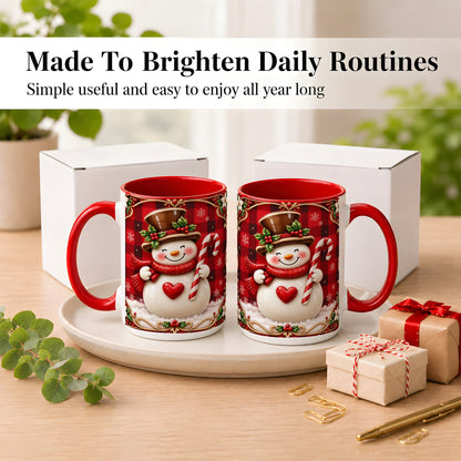 #pl[15oz|Red] Plaid Snowman Coffee Mug, Christmas Snowman Mug, Ceramic Cup