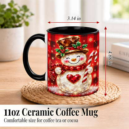 #pl[11oz|Black] Gem Snowman Coffee Mug, Christmas Snowman Mug, Ceramic Cup