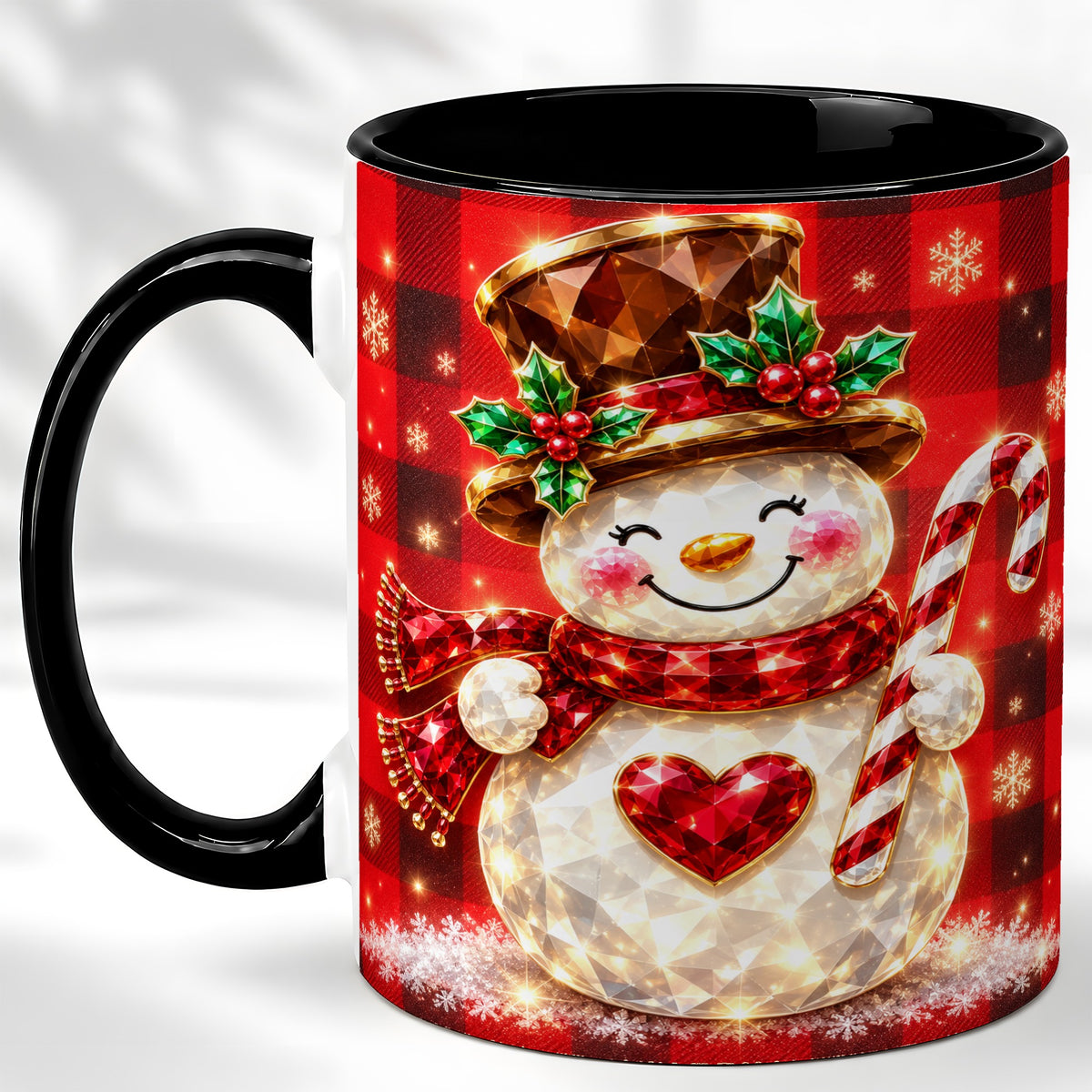 #pl[11oz|Black] Gem Snowman Coffee Mug, Christmas Snowman Mug, Ceramic Cup
