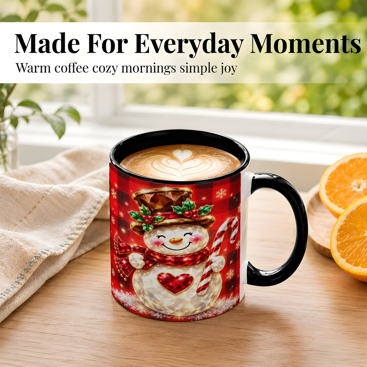 #pl[11oz|Black] Gem Snowman Coffee Mug, Christmas Snowman Mug, Ceramic Cup