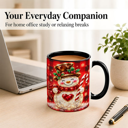 #pl[11oz|Black] Gem Snowman Coffee Mug, Christmas Snowman Mug, Ceramic Cup