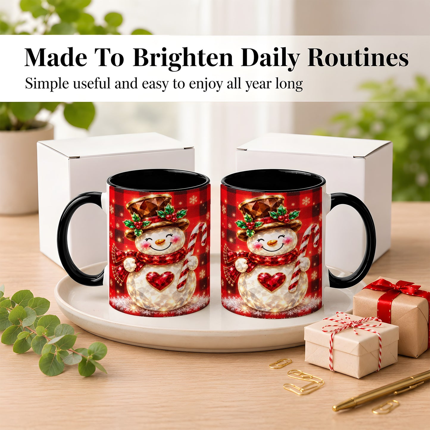 #pl[11oz|Black] Gem Snowman Coffee Mug, Christmas Snowman Mug, Ceramic Cup