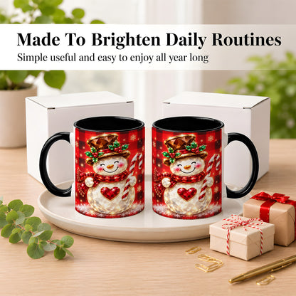 #pl[11oz|Black] Gem Snowman Coffee Mug, Christmas Snowman Mug, Ceramic Cup