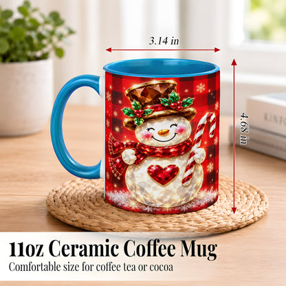 #pl[11oz|Blue] Gem Snowman Coffee Mug, Christmas Snowman Mug, Ceramic Cup
