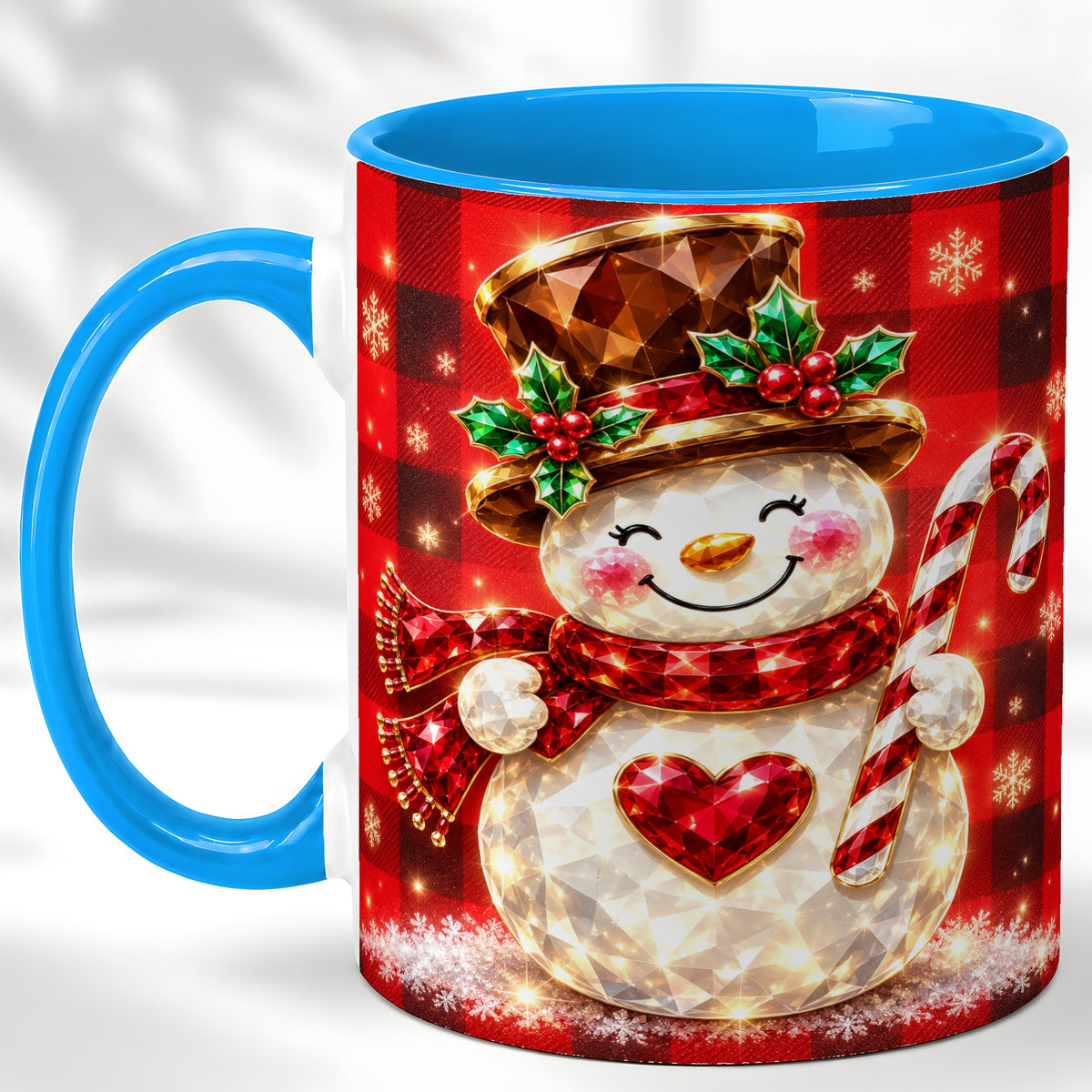 #pl[11oz|Blue] Gem Snowman Coffee Mug, Christmas Snowman Mug, Ceramic Cup