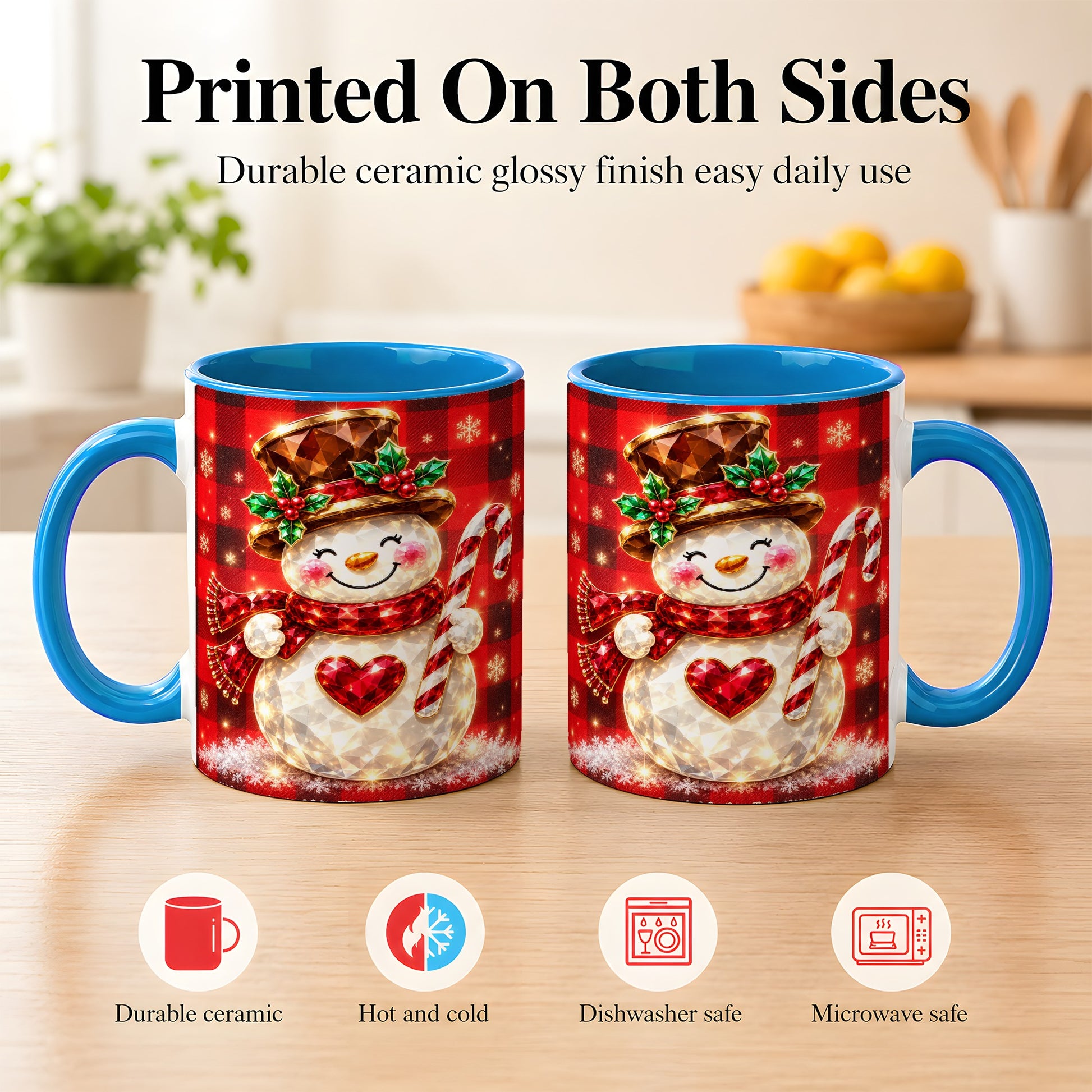 #pl[11oz|Blue] Gem Snowman Coffee Mug, Christmas Snowman Mug, Ceramic Cup