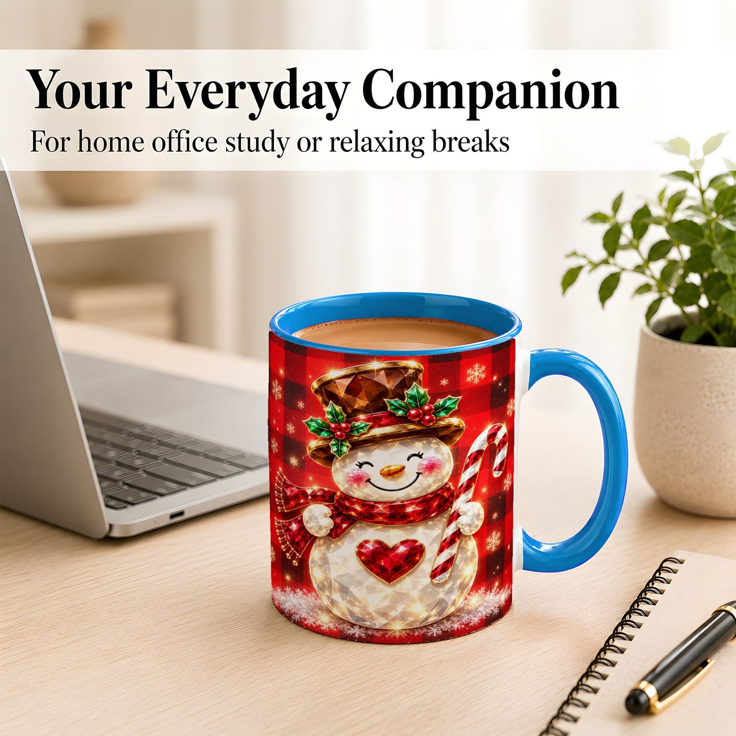 #pl[11oz|Blue] Gem Snowman Coffee Mug, Christmas Snowman Mug, Ceramic Cup