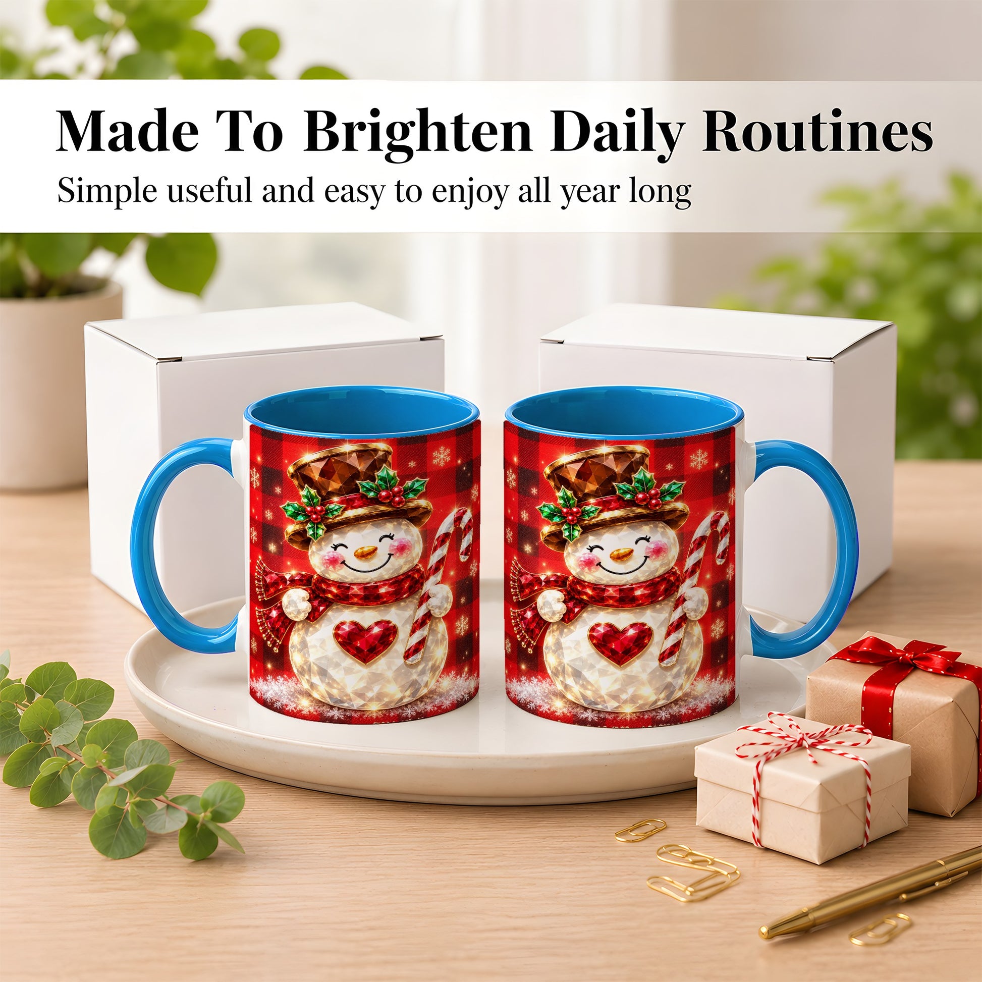 #pl[11oz|Blue] Gem Snowman Coffee Mug, Christmas Snowman Mug, Ceramic Cup