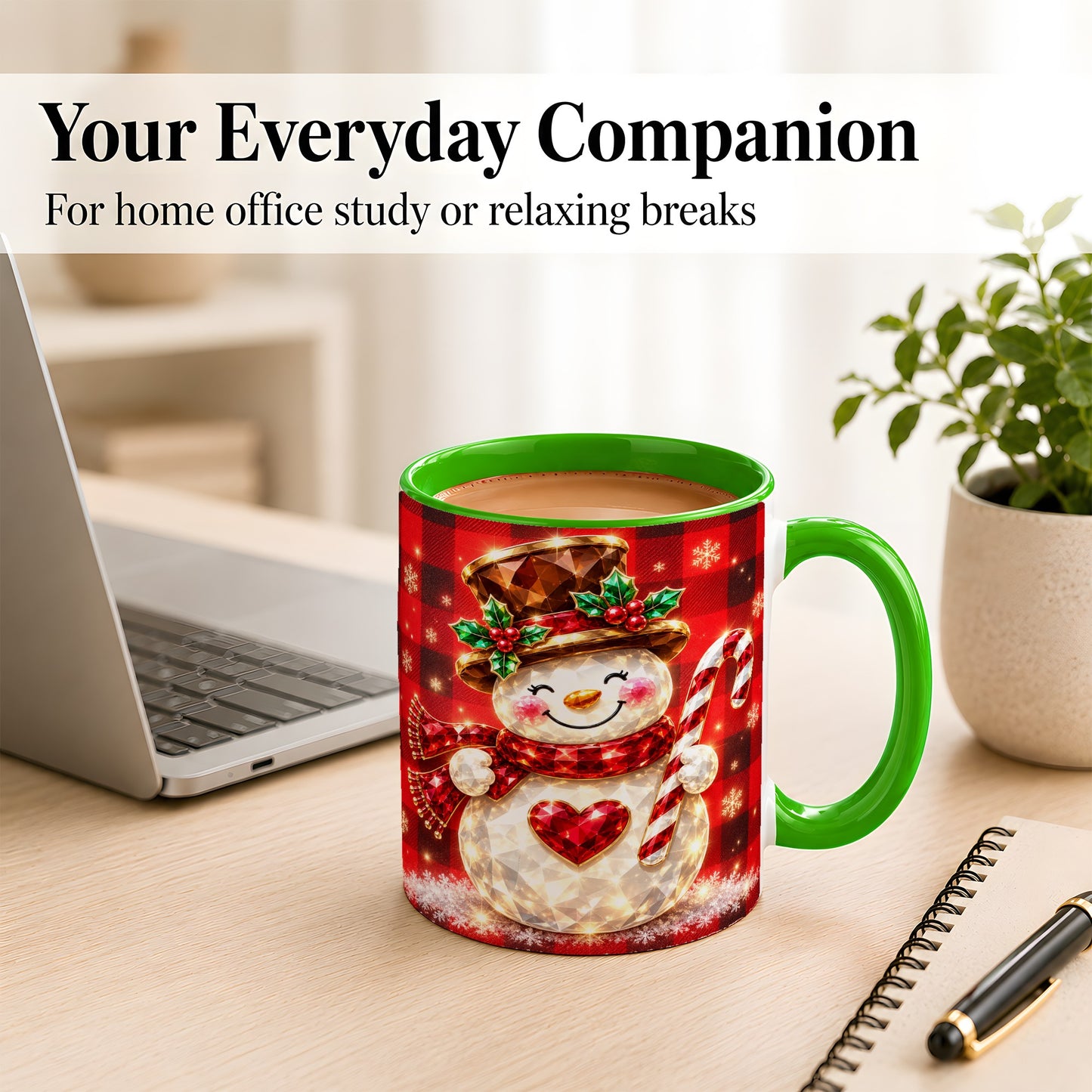 #pl[11oz|Green] Gem Snowman Coffee Mug, Christmas Snowman Mug, Ceramic Cup