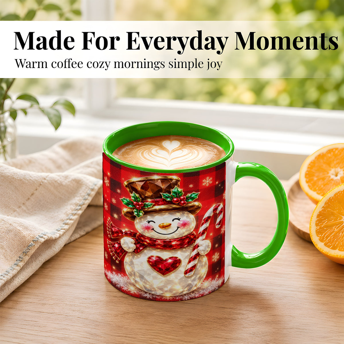 #pl[11oz|Green] Gem Snowman Coffee Mug, Christmas Snowman Mug, Ceramic Cup