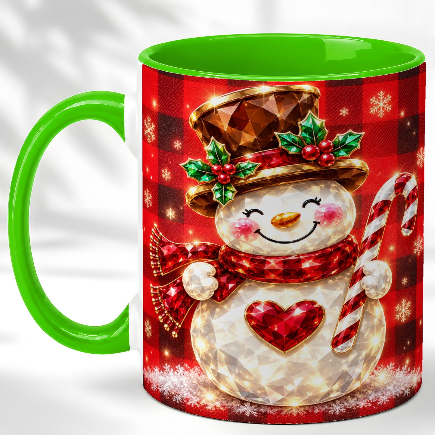 #pl[11oz|Green] Gem Snowman Coffee Mug, Christmas Snowman Mug, Ceramic Cup