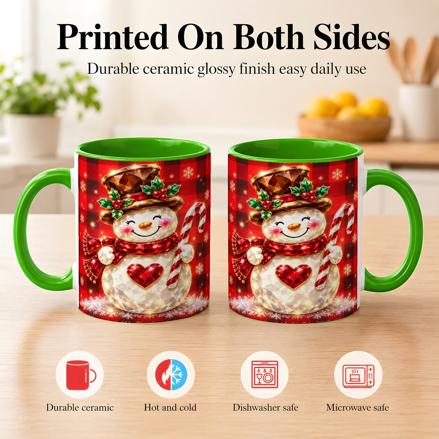 #pl[11oz|Green] Gem Snowman Coffee Mug, Christmas Snowman Mug, Ceramic Cup