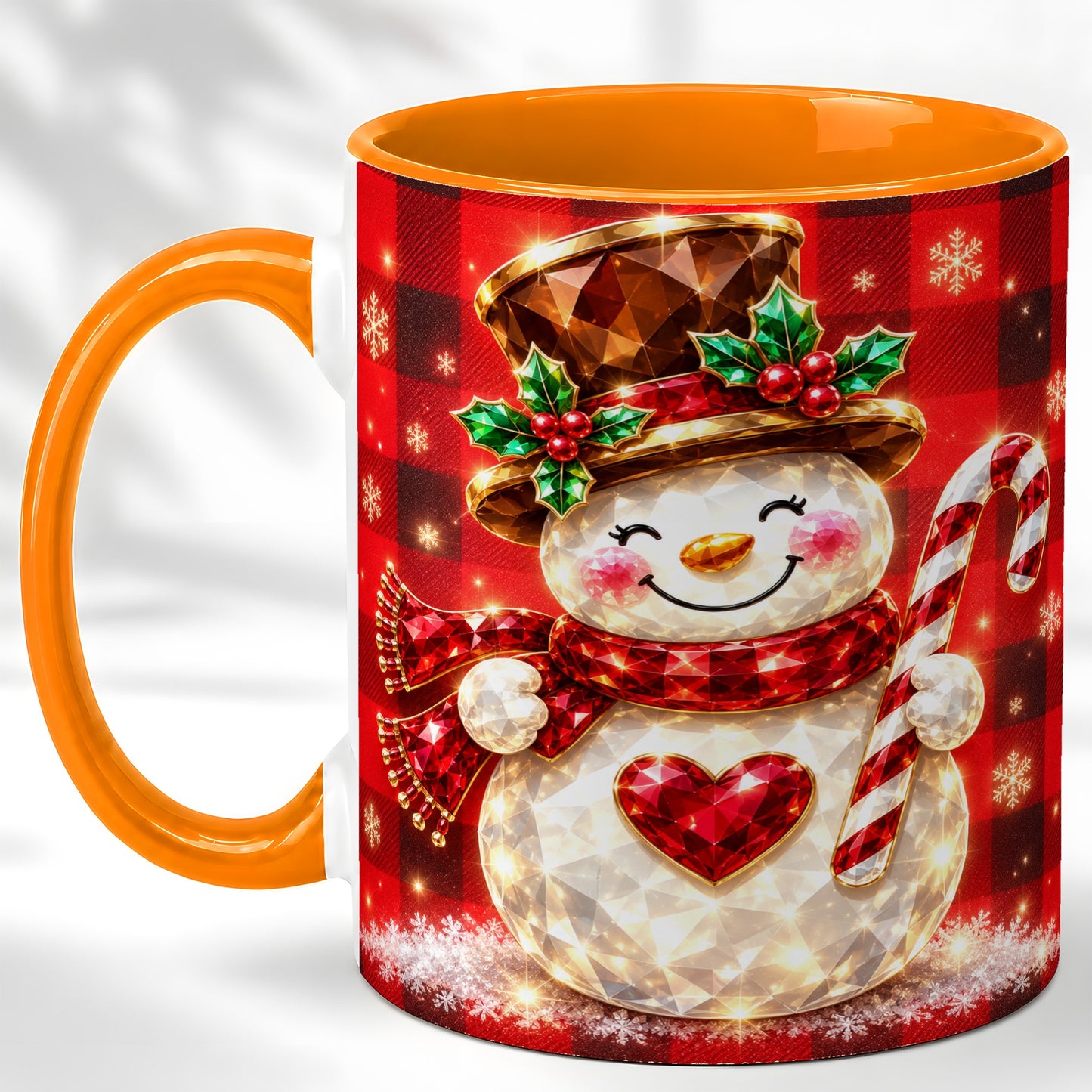 #pl[11oz|Orange] Gem Snowman Coffee Mug, Christmas Snowman Mug, Ceramic Cup