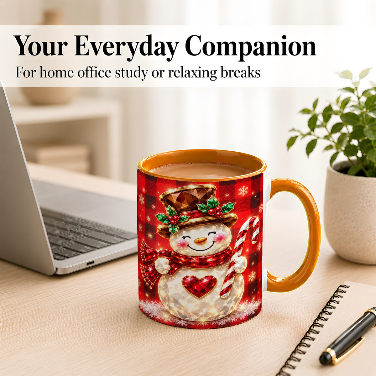 #pl[11oz|Orange] Gem Snowman Coffee Mug, Christmas Snowman Mug, Ceramic Cup