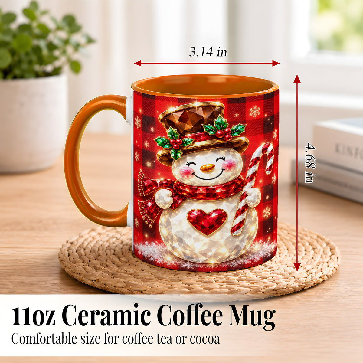 #pl[11oz|Orange] Gem Snowman Coffee Mug, Christmas Snowman Mug, Ceramic Cup