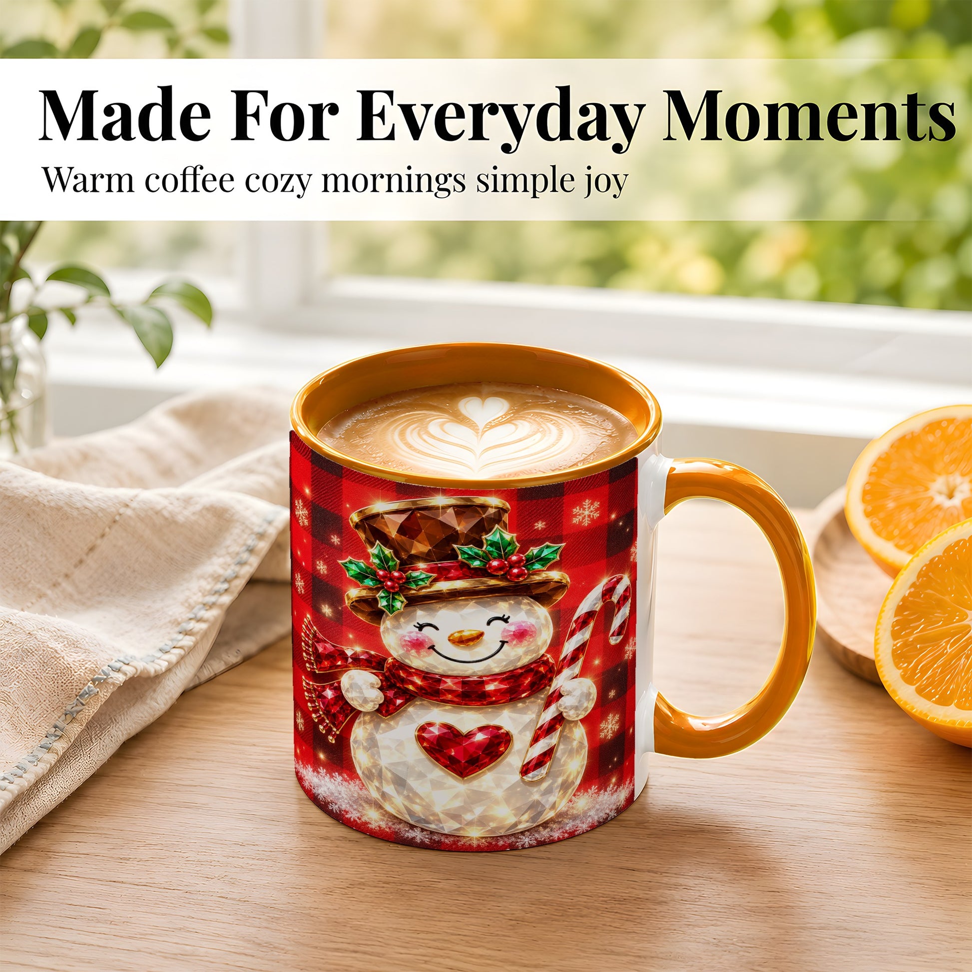 #pl[11oz|Orange] Gem Snowman Coffee Mug, Christmas Snowman Mug, Ceramic Cup