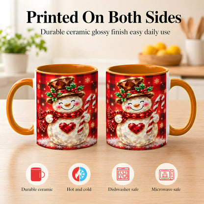 #pl[11oz|Orange] Gem Snowman Coffee Mug, Christmas Snowman Mug, Ceramic Cup