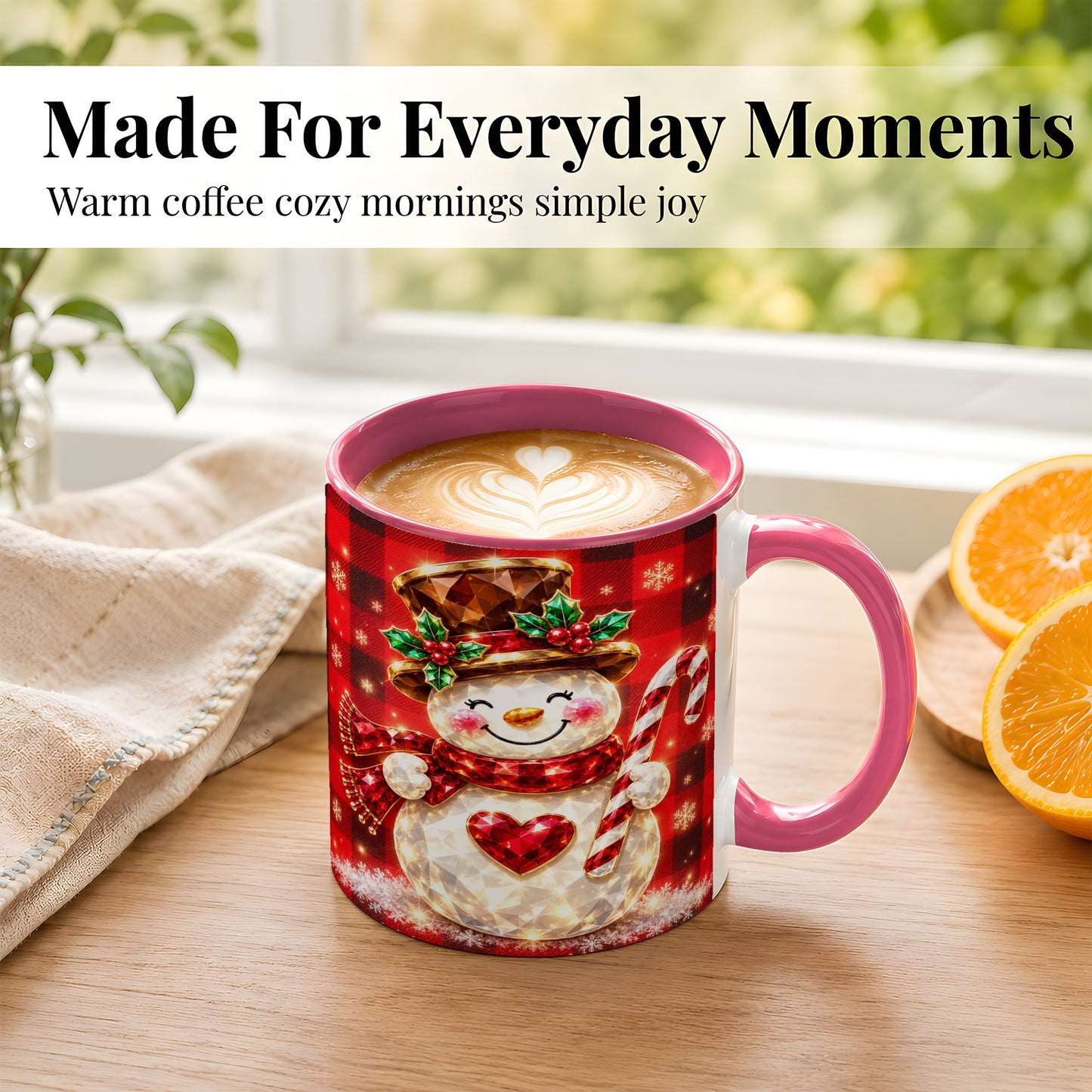 #pl[11oz|Pink] Gem Snowman Coffee Mug, Christmas Snowman Mug, Ceramic Cup