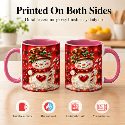 #pl[11oz|Pink] Gem Snowman Coffee Mug, Christmas Snowman Mug, Ceramic Cup